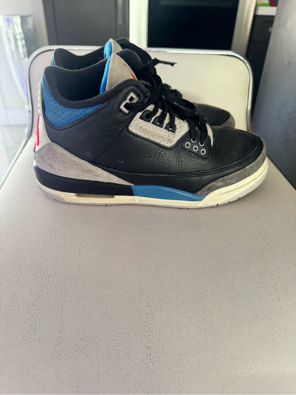 Kids Black and Blue Retro Basketball Sneakers